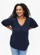 Bluse med V-hals og hullmønster, Navy Blazer, Model image number 0