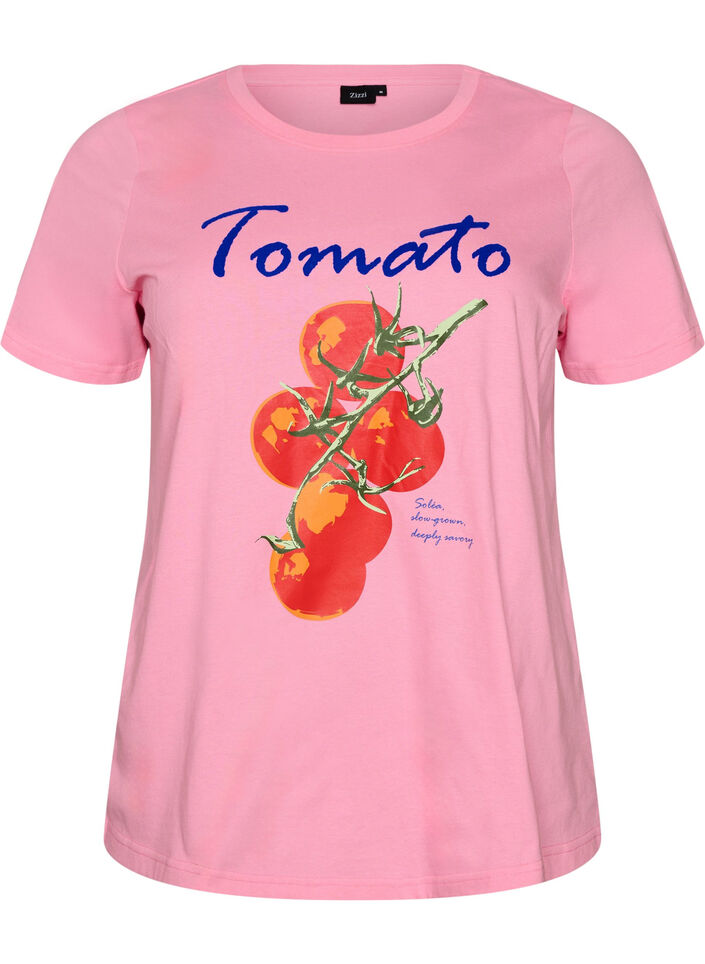 T-skjorte i &oslash;kologisk bomull med tomatprint, Rosa, Packshot image number 0