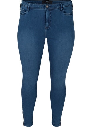 Cropped Amy jeans med høyt liv og glidelås, Dark blue denim, Packshot image number 0