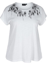 T-skjorte i bomull med mønster øverst, Bright White FLOWER