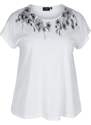 T-skjorte i bomull med mønster øverst, Bright White FLOWER, Packshot image number 0