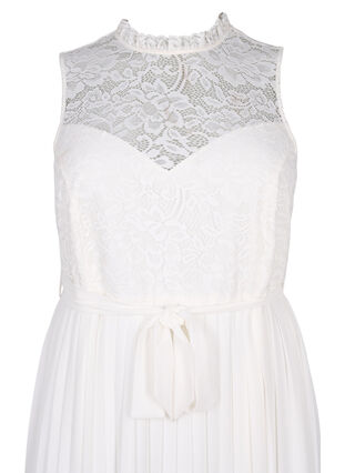 Kjole uten ermer med blonder og plisseringer, Bright White, Packshot image number 2