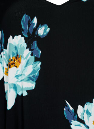 Blomstret kjole med korte ermer i viskose, Black Big Flower, Packshot image number 2