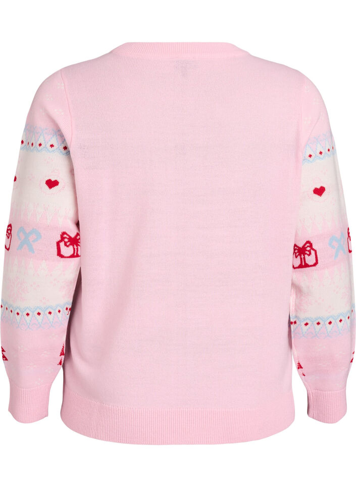 Strikkebluse med julemotiv, Rosa, Packshot image number 1
