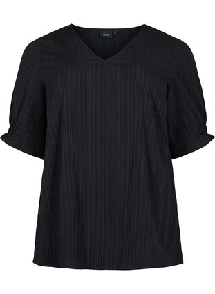 Stripete bluse med 1/2 ermer, Black, Packshot image number 0