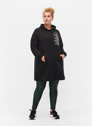 Lang genser med hette og lommer, Black, Model image number 2
