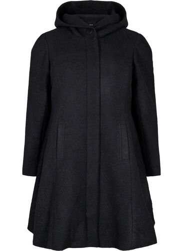 Frakk i A-linje med hette, Black, Packshot image number 0