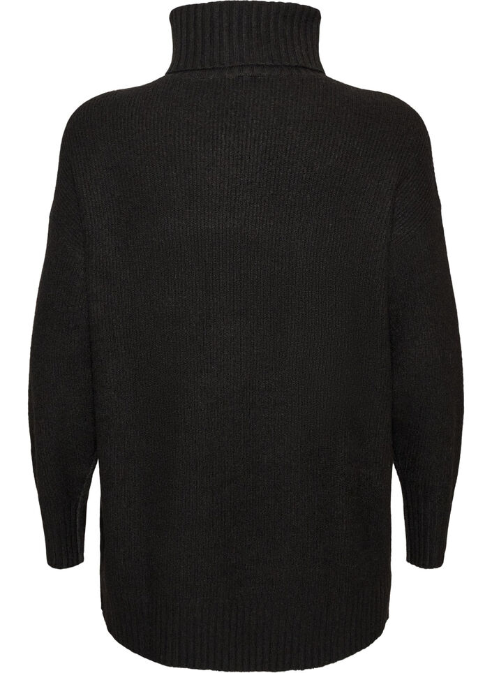 L&oslash;s strikket genser med rullekrage, Svart, Packshot image number 1