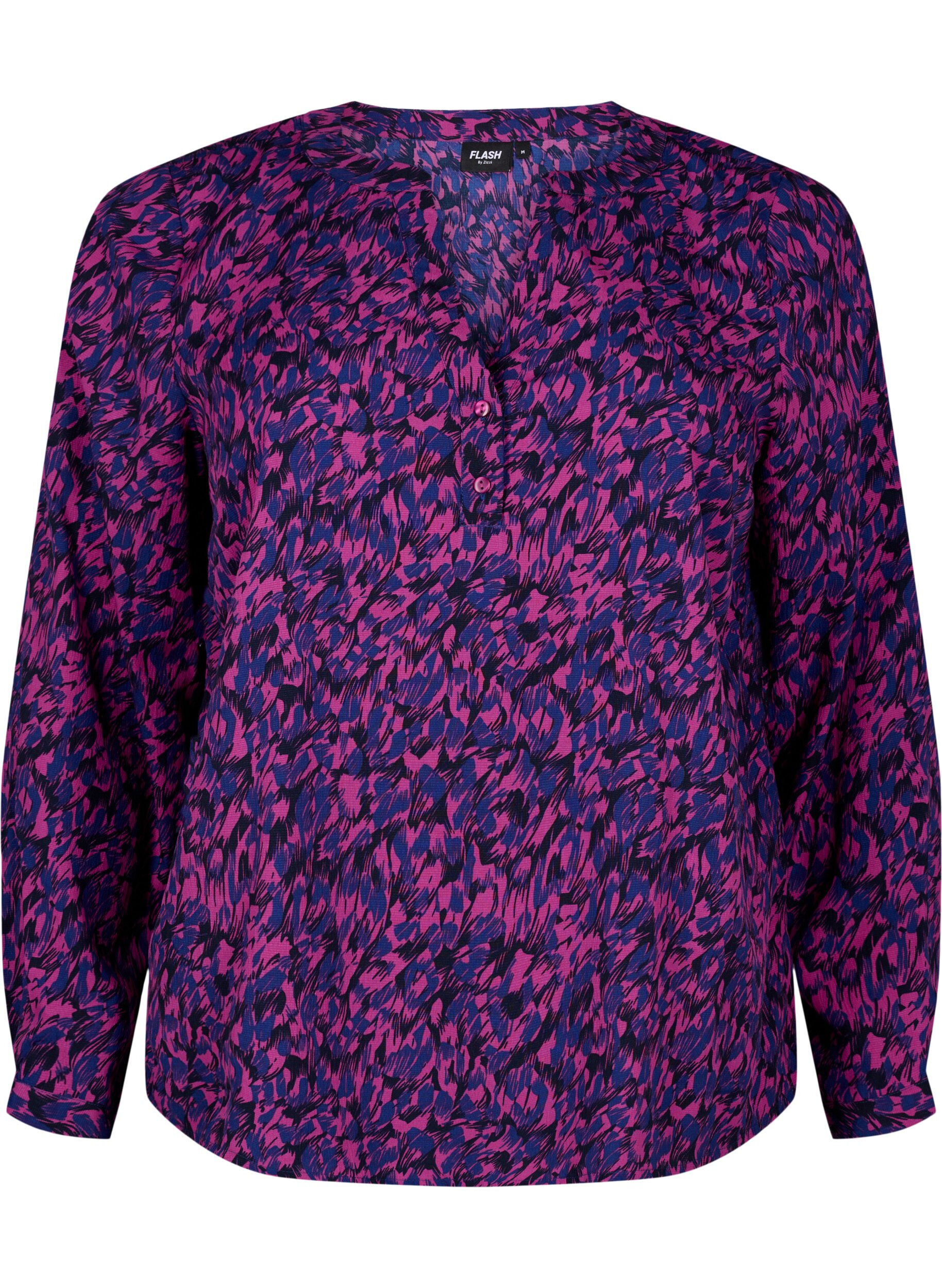 Zizzi FLASH - bluse med lange ermer og trykk, Pink Blue AOP, Packshot image number 0