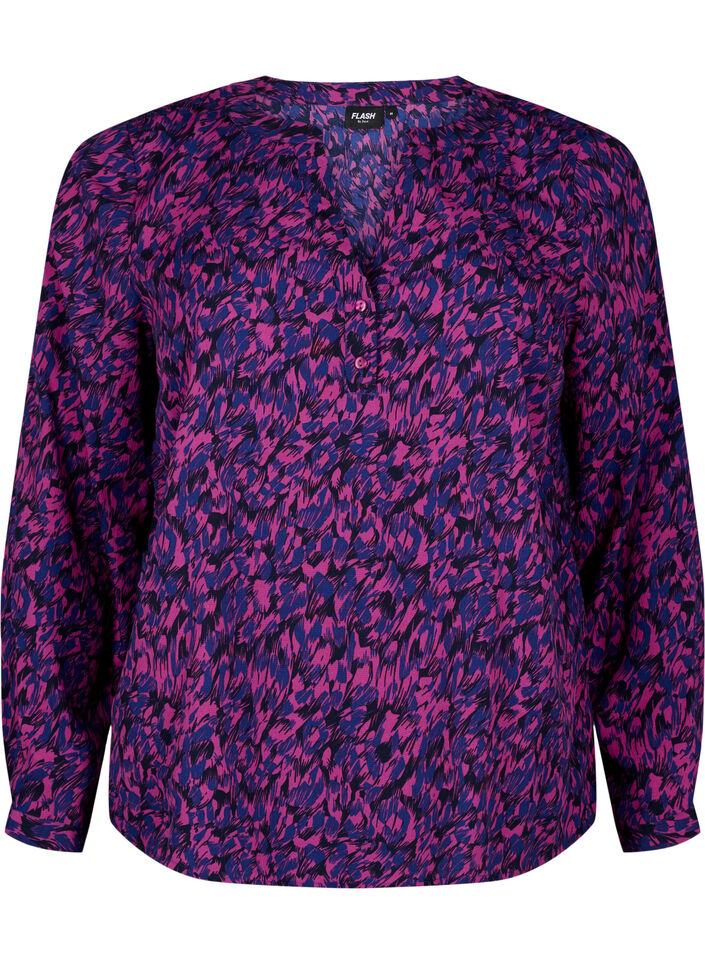 FLASH - bluse med lange ermer og trykk, Pink Blue AOP, Packshot image number 0