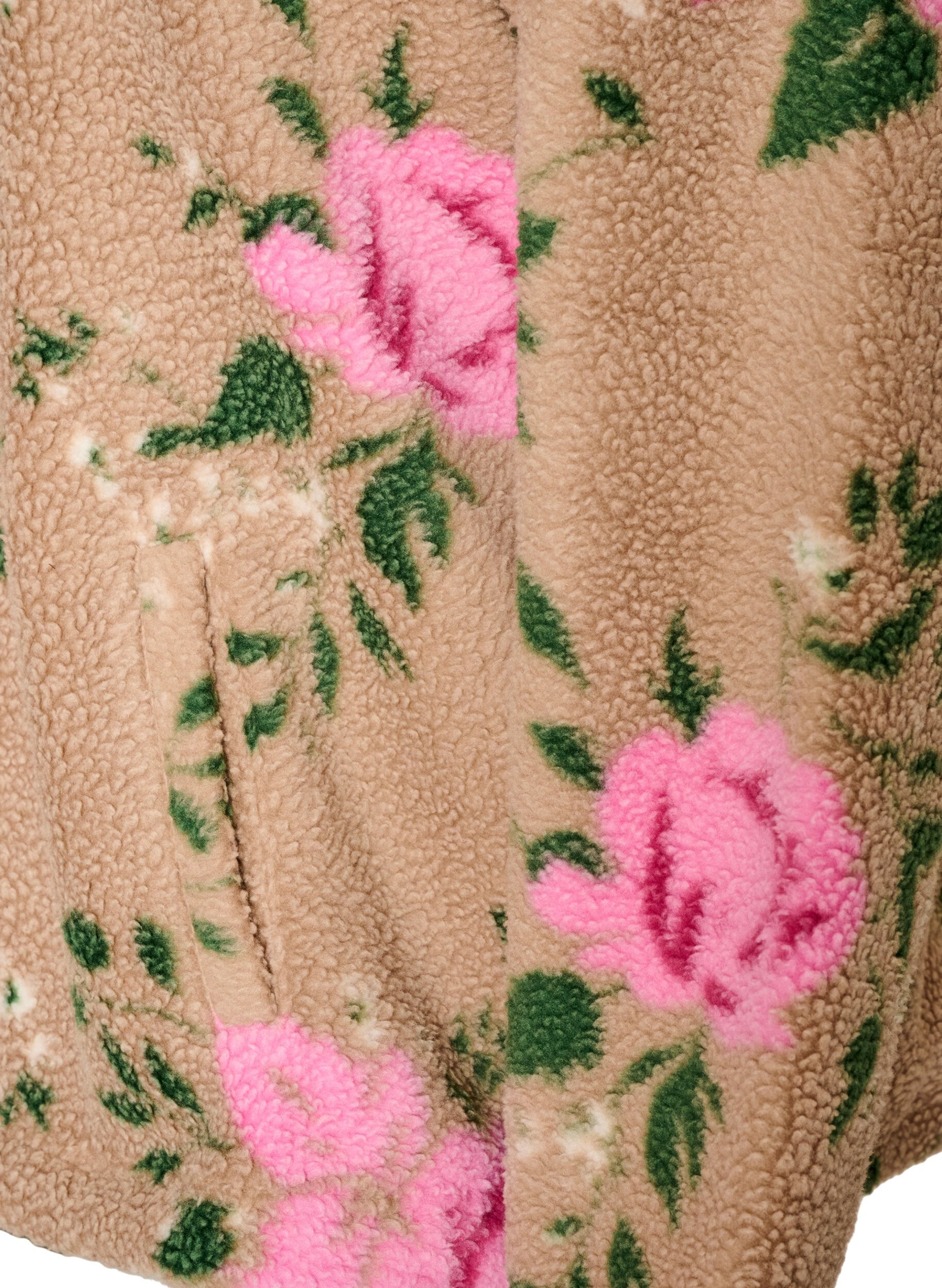 ZizziBlomstret fleecejakke med h&oslash;y hals og glidel&aring;s, Beige, Packshot image number 3