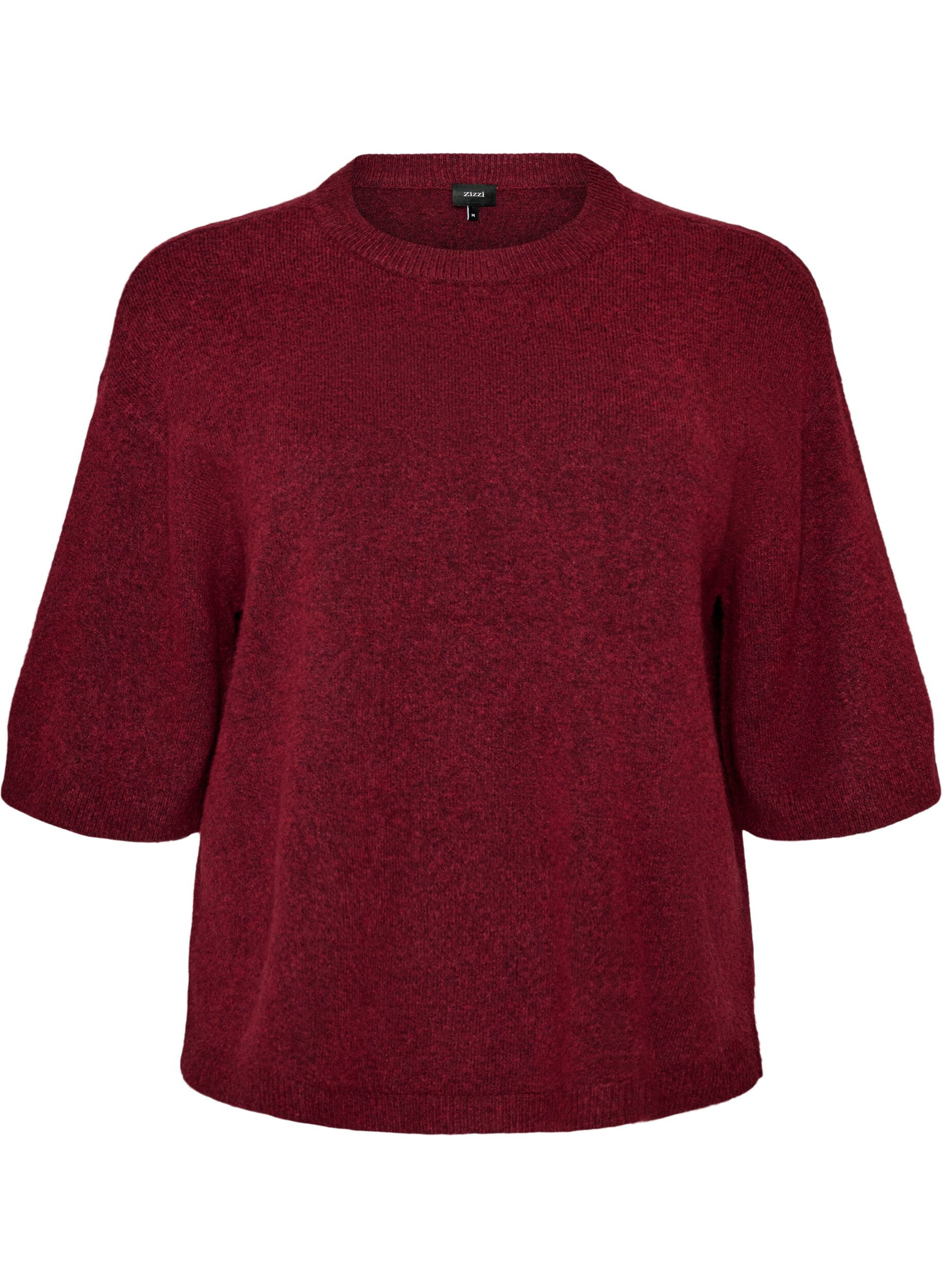 ZizziL&oslash;s strikket bluse med korte ermer, R&oslash;d, Packshot image number 0