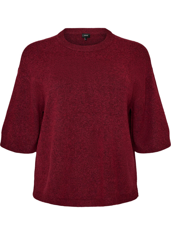 L&oslash;s strikket bluse med korte ermer, R&oslash;d, Packshot image number 0