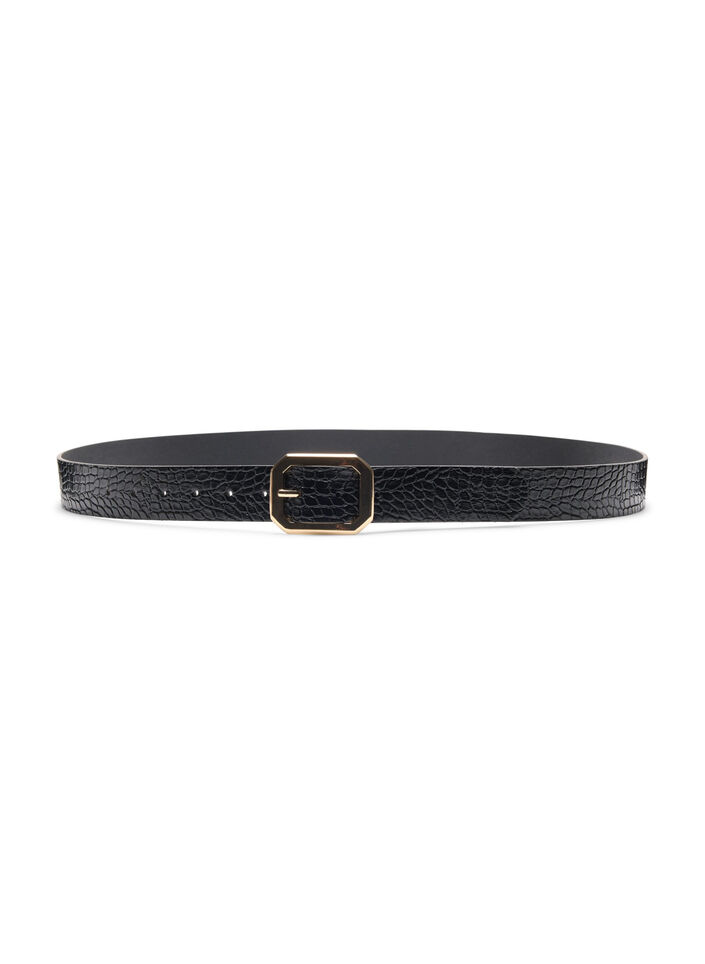 Belte i imitert skinn med krokom&oslash;nster, Black w. Gold Buckle, Packshot image number 2