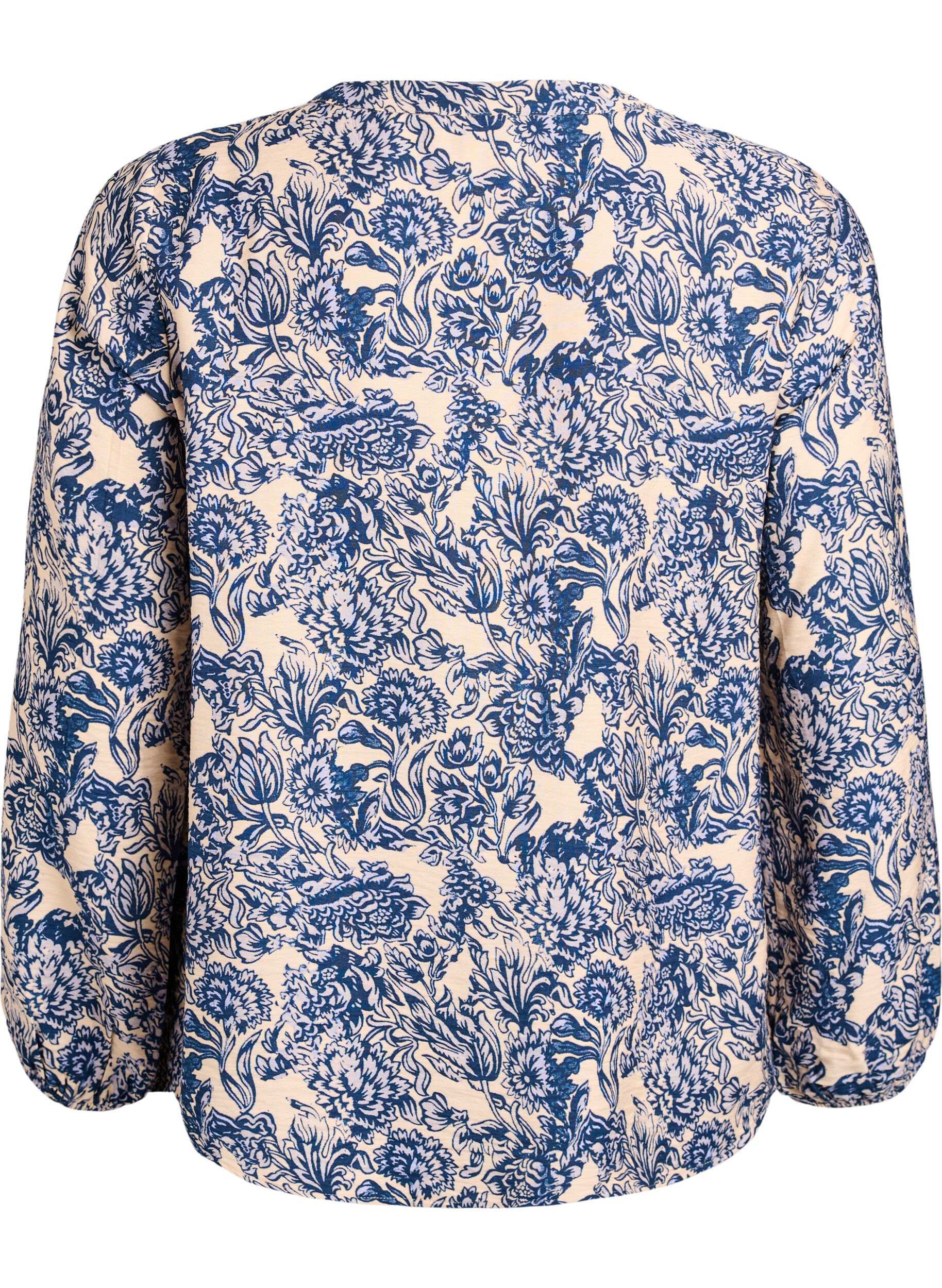 Zizzi Langermet bluse med m&oslash;nster og knapper, Bl&aring;, Packshot image number 1