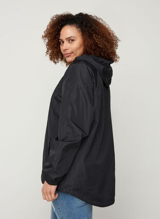Kort jakke med glidelås og hette, Black, Model image number 1