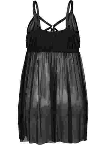 Transparent nattkjole med string, Black, Packshot image number 1