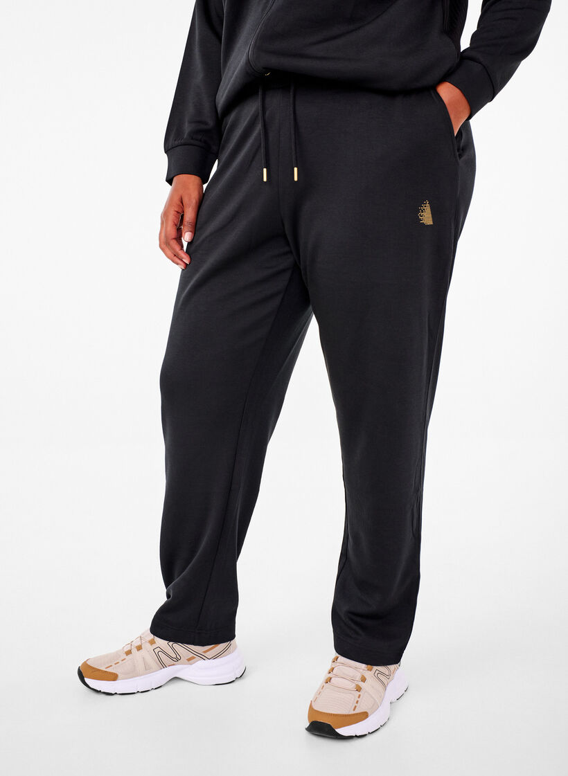 Joggebukse med lommer og høy midje, Black, Model
