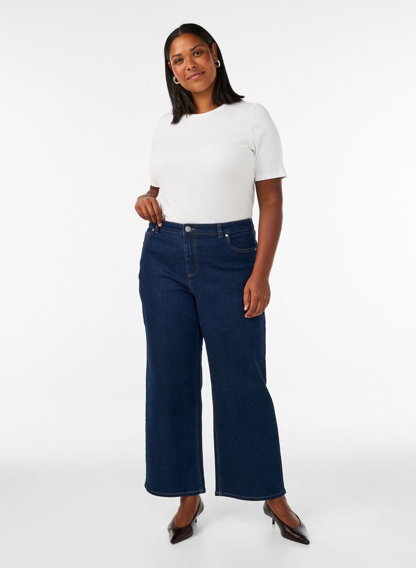 Myra jeans med h&oslash;y midje og wide fit, Bl&aring;, Model image number 0