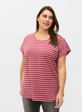 T-skjorte i bomull med striper, Apple Butter Stripe, Model image number 0