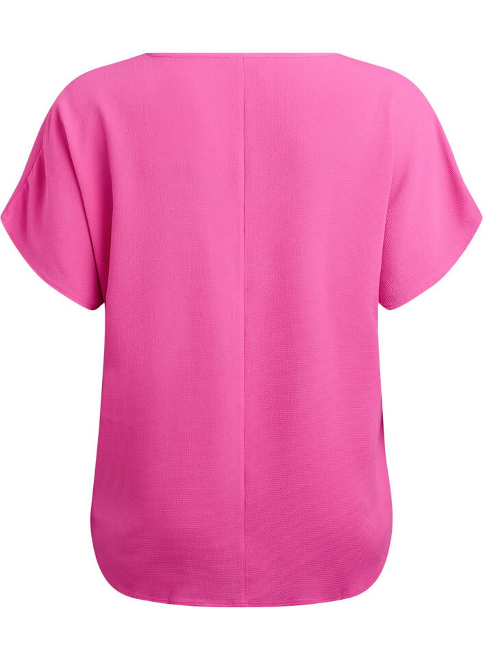 Bluse med korte ermer og rund hals, Rosa, Packshot image number 1