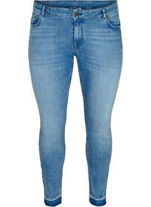 Slim fit Emily jeans med normal høyde på livet, Blue denim, Packshot image number 0