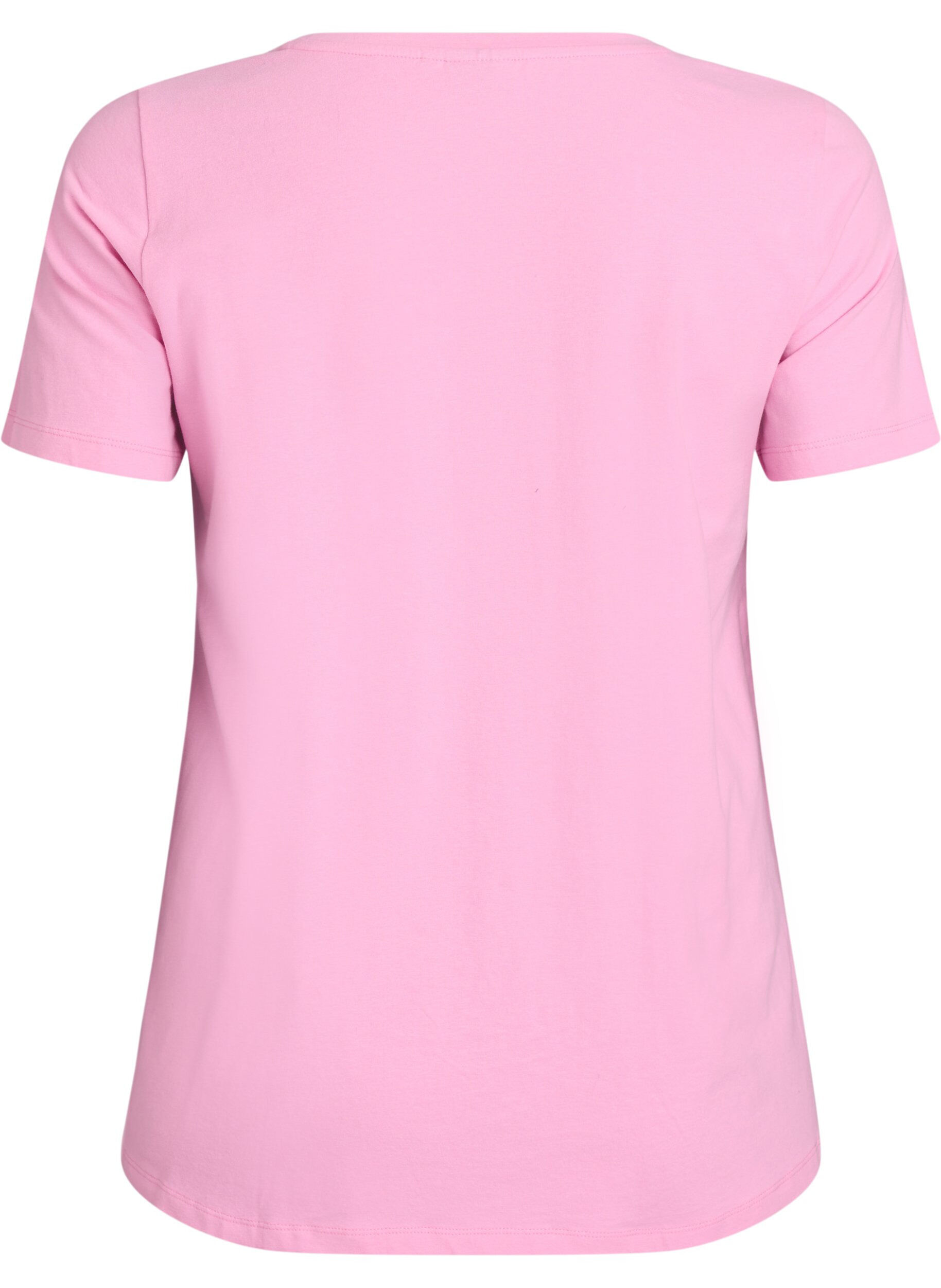 Zizzi Ensfarvet basic bomulls T-skjorte, Rosa, Packshot image number 1