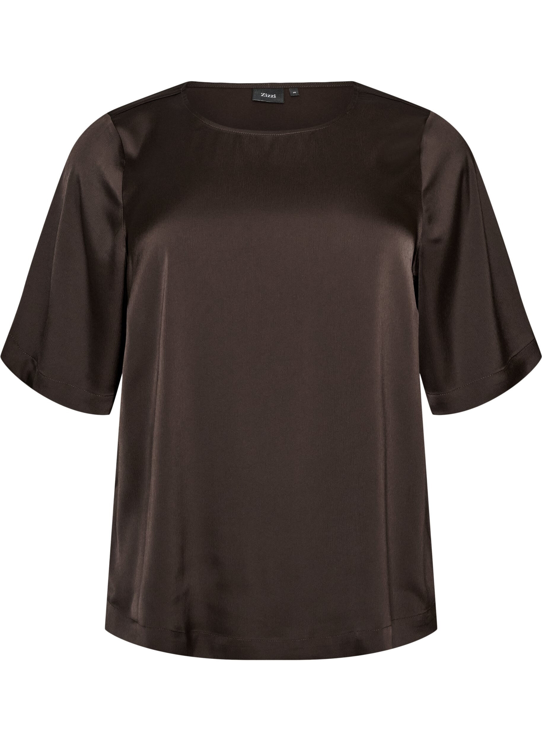 ZizziSatengbluse med albuelange ermer, Brun, Packshot image number 0