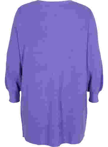 Lang strikket cardigan med ballongermer, Purple Opulence, Packshot image number 1