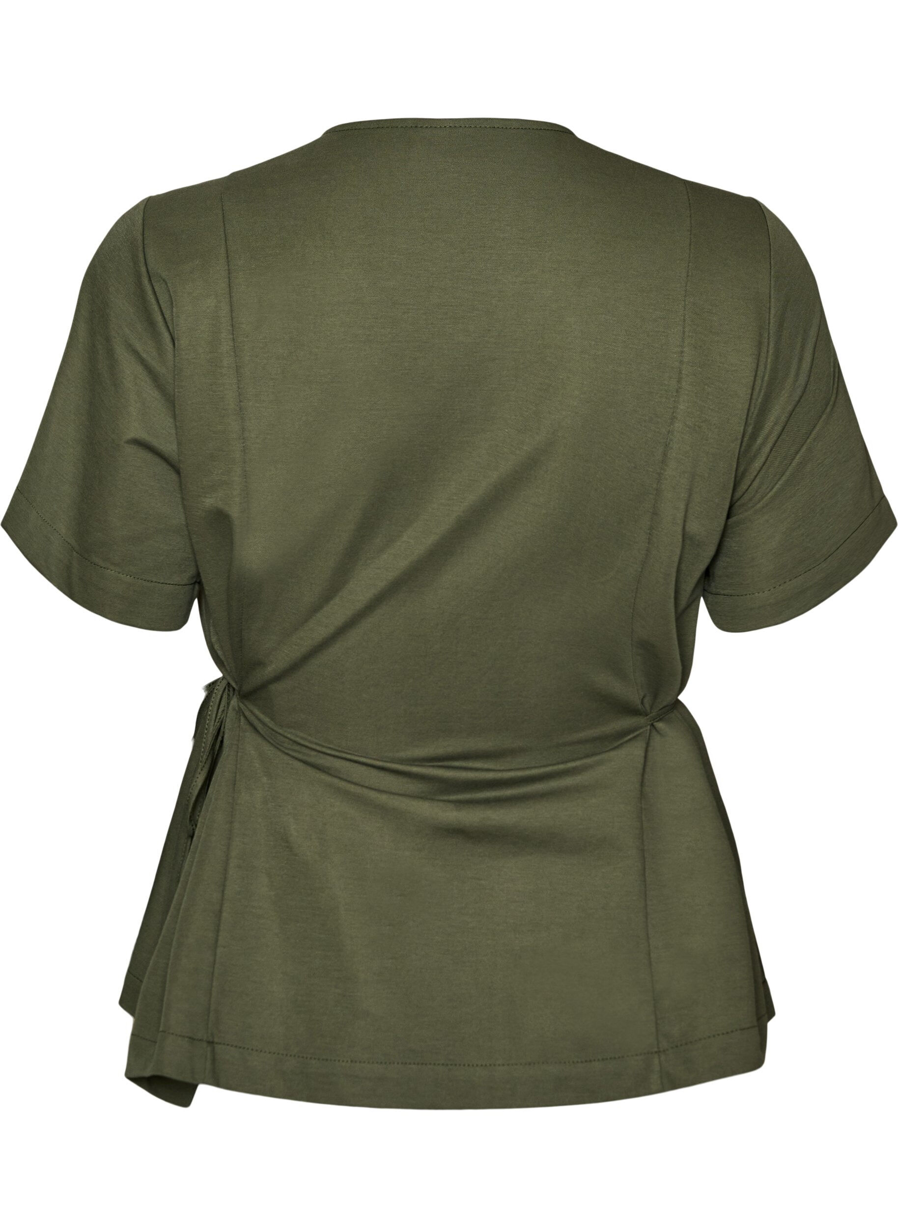 ZizziBluse i bomullsblanding med V-hals og knyteb&aring;nd, Gr&oslash;nn, Packshot image number 1