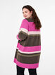 Lang strikkecardigan med brede striper, Fuchsia Red Mel.Comb, Model image number 1