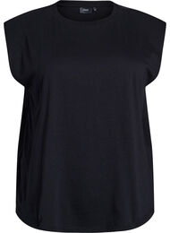 Ermeløs jerseybluse med skulderputer, Black