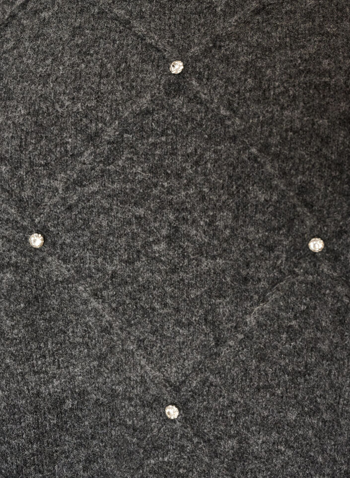 Strikkebluse med rhinesteiner og diamantm&oslash;nster, Gr&aring;, Packshot image number 2
