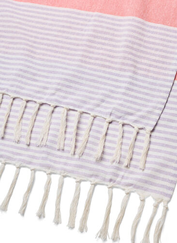 Stripete hammam håndkle med frynser, Pastel Lilac Comb, Packshot image number 3
