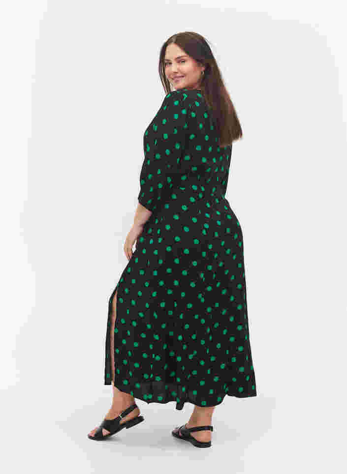 Midikjole med prikker i viskose, Black Jol Green Dot, Model