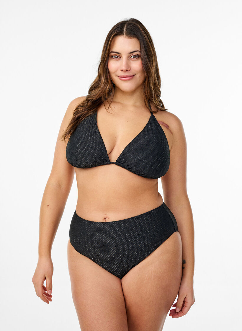 Bikinibukse med glitter og tai-snitt, Black, Model