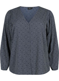 Skjortebluse med v-hals og trykk, Navy Graphic AOP