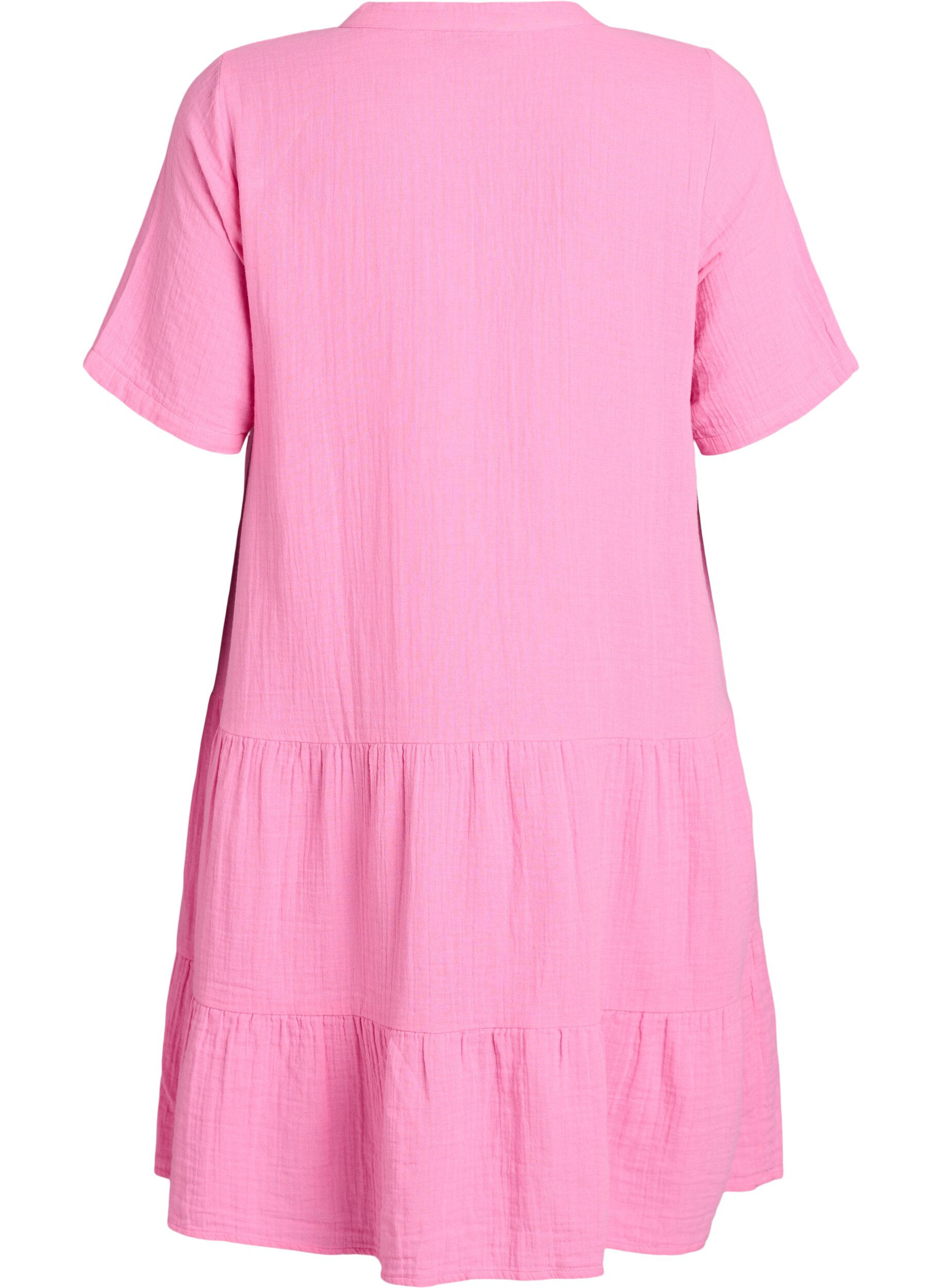 ZizziKort A-linjekjole i bomullsmuslin, Rosa, Packshot image number 1