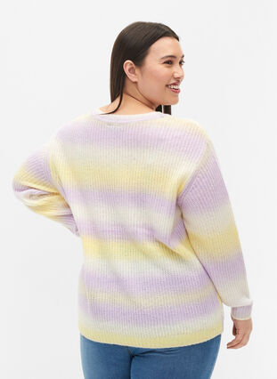 Stripete strikkegenser med V-hals, Lavender Comb., Model image number 1