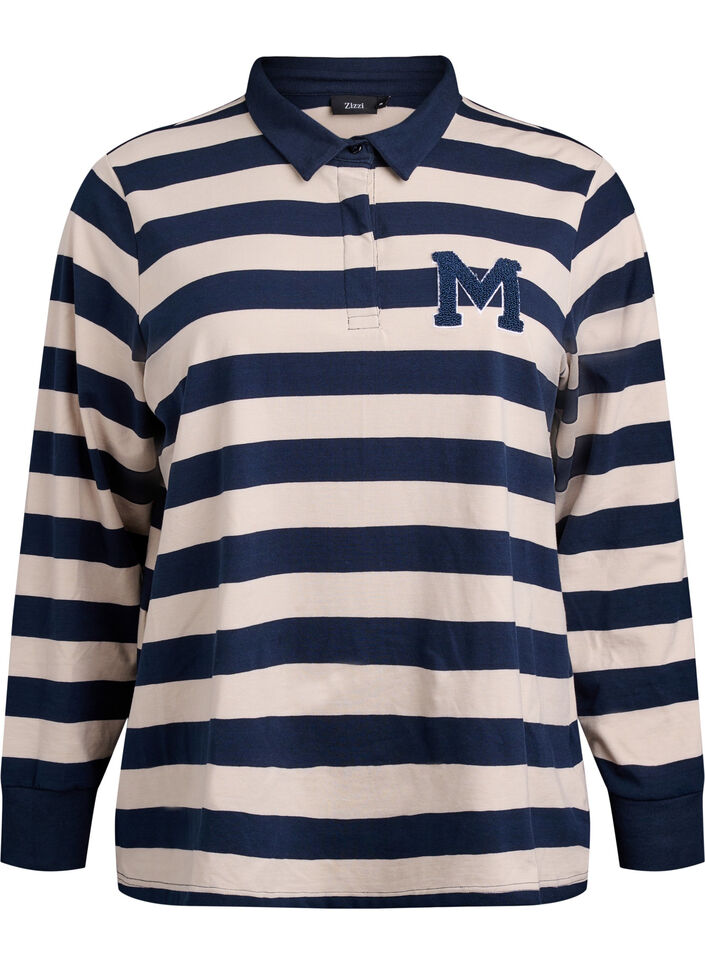 Stripete poloskjorte med frottédetaljer, Birch w. Navy, Packshot