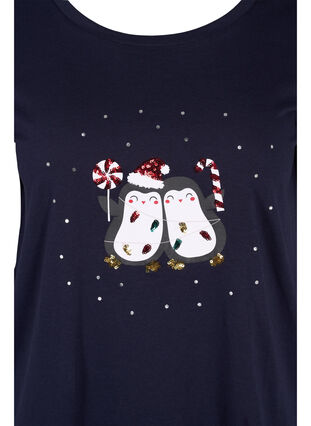 T-skjorte med julemotiv i bomull, Navy Blazer Penguin, Packshot image number 2