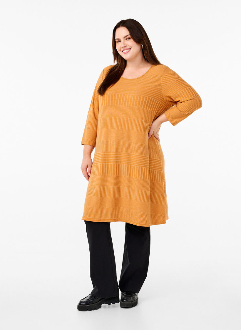 Kjole med 3/4-lange ermer og stripemønster, Sudan Brown Mel., Model image number 2