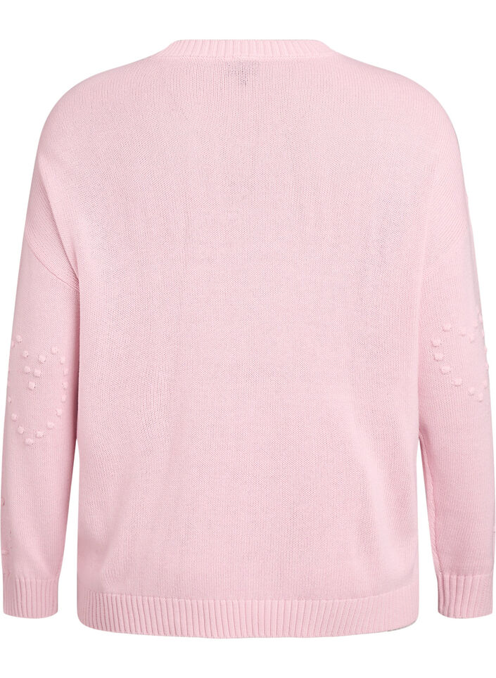 Løs strikkebluse med hjertemønster, Rosa, Packshot image number 1