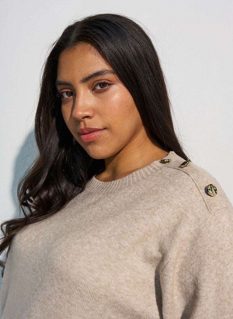 Strikket bluse med knappdetalj, Beige, Model image number 3