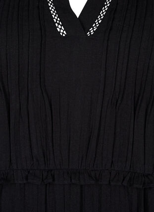 Bomullskjole med trekvartlange ermer og volanger, Black, Packshot image number 2