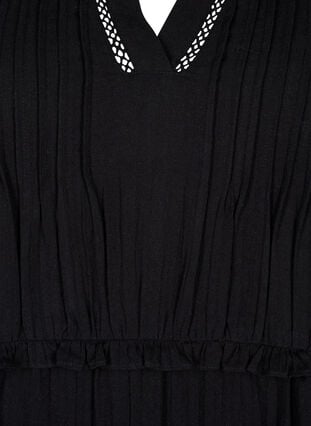 Bomullskjole med trekvartlange ermer og volanger, Black, Packshot image number 2