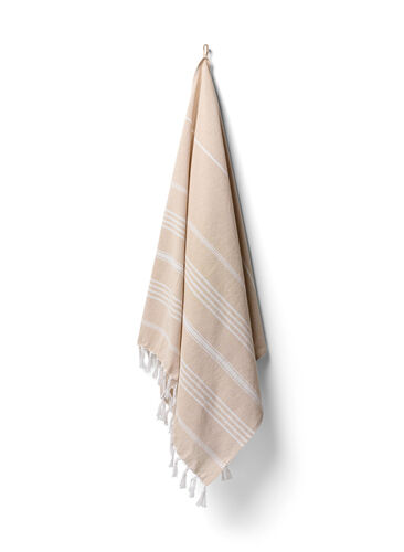 Stripete håndkle med frynser, Beige Melange, Packshot image number 0
