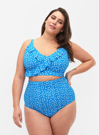 Ekstra høytlivs bikinitruse med blomstermønster, Blue Flower Print, Model