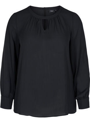 Bluse med lange ermer, Black, Packshot image number 0