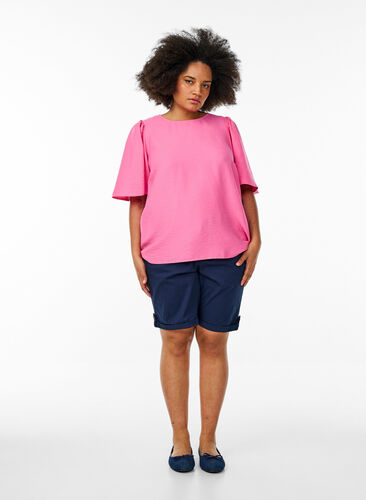 Zizzi Bluse med korte, vide ermer, Rosa, Model image number 1